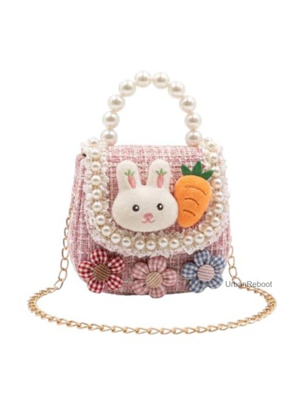 Tweed Mini Crossbody Bag Pearl Handle Bunny Carrot Plush Charms
